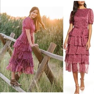 Rachel Parcell floral tiered chiffon dress.